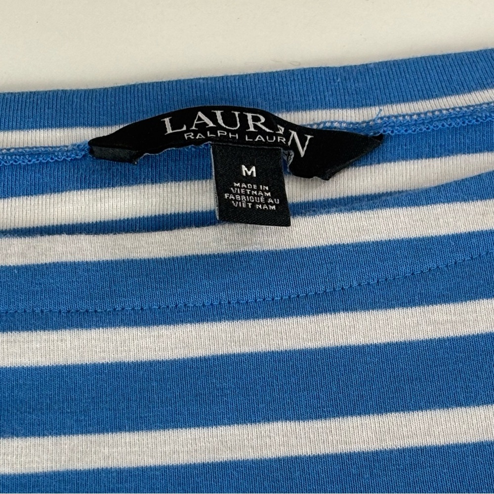 Lauren Ralph Lauren blue and white Striped Stretch Cotton Boatneck Top M - Picture 9 of 15